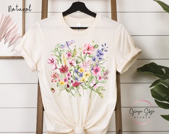 Wildflower T-shirt, Pink Floral Bouquet Tee, Botanical Garden Gift