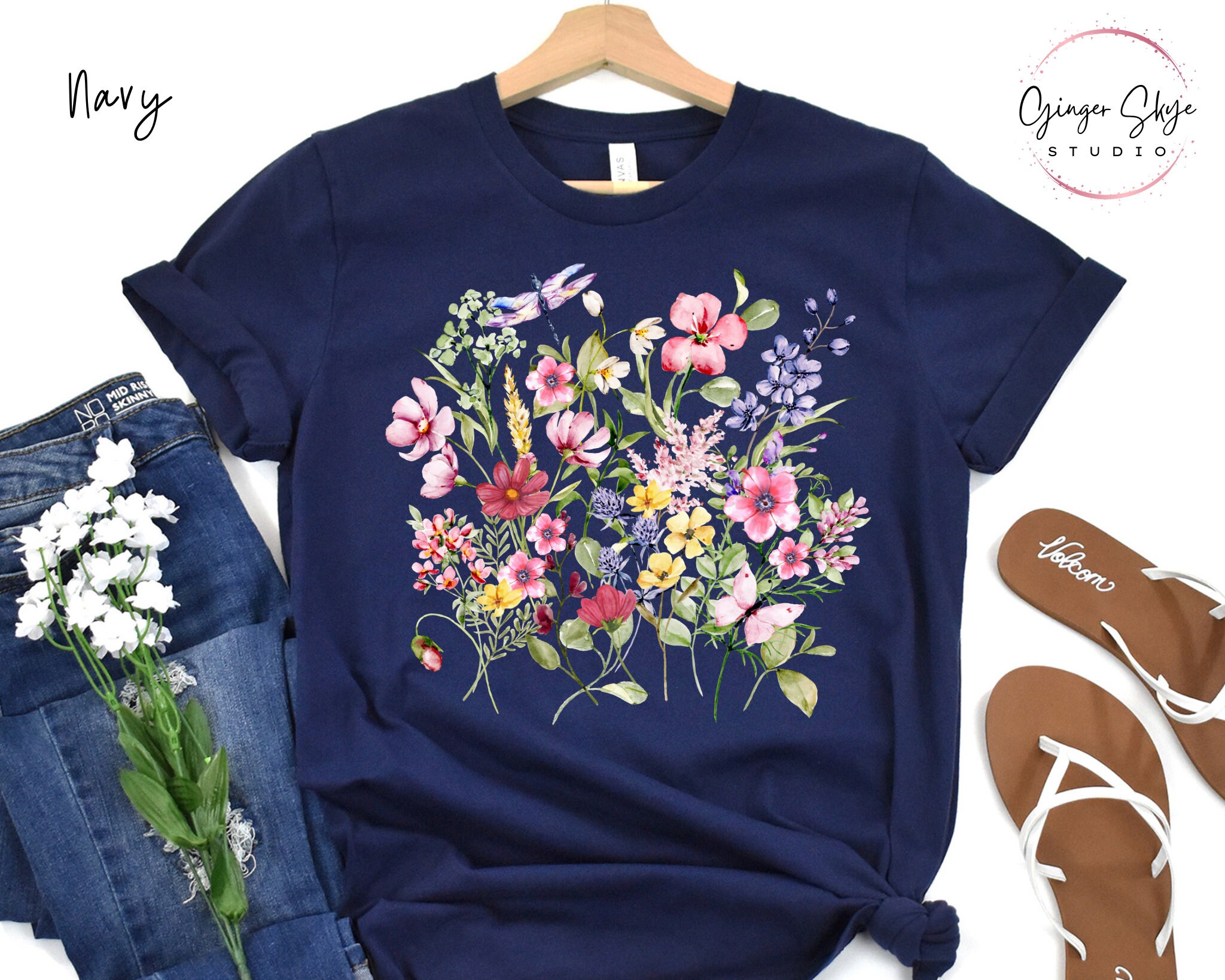 Wildflower T-shirt, Pink Floral Bouquet Tee, Botanical Garden Gift