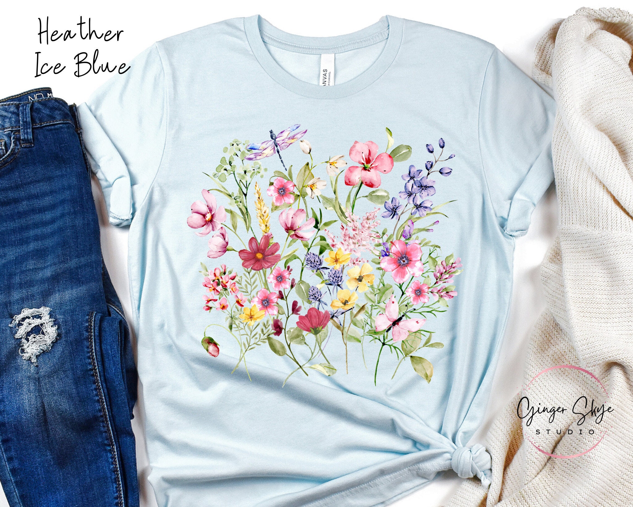 Women's Wildflower T-Shirt - Boho Floral Graphic Tee With Botanical Design