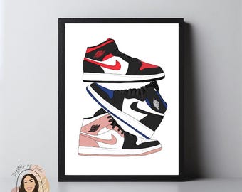 Triple Sneaker Wall Art Print – High Top Shoe Illustration (Digital Download)