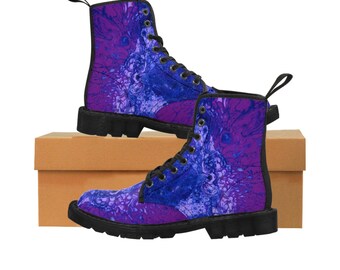 Women&#39;s Psychedelic Blue and Purple Canvas Boots