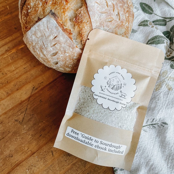 Organic Dehydrated Sourdough Starter + FREE Sourdough Ebook - Bread, Baking, Guide, Active yeast, fermentation, natural yeast