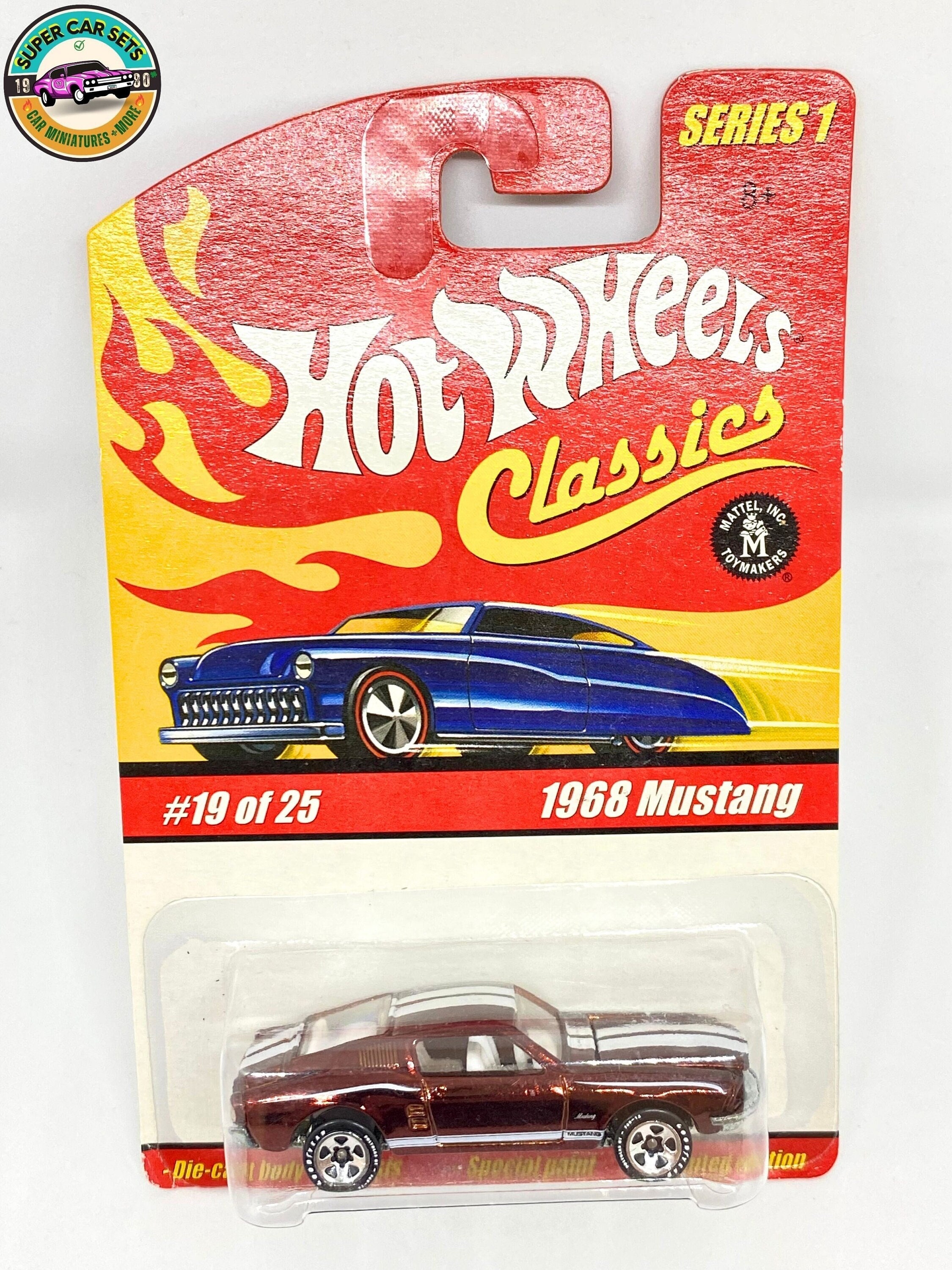 1968 Hot Wheels Red Custom Mustang Silver/ Black Flames Rare diecast 1:64