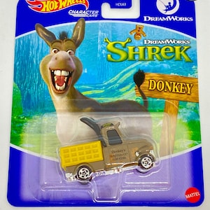 Donkey - Shrek DreamWorks - Voitures de personnages Hot Wheels (carte légèrement pliée)