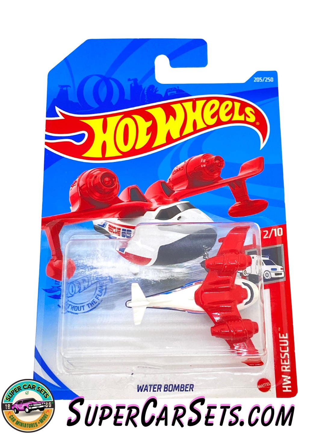 Hot Wheels Water Bomber Rescue Vehicle - 1:64 Scale Die-Cast Car, White/Red, 2/10 In Series