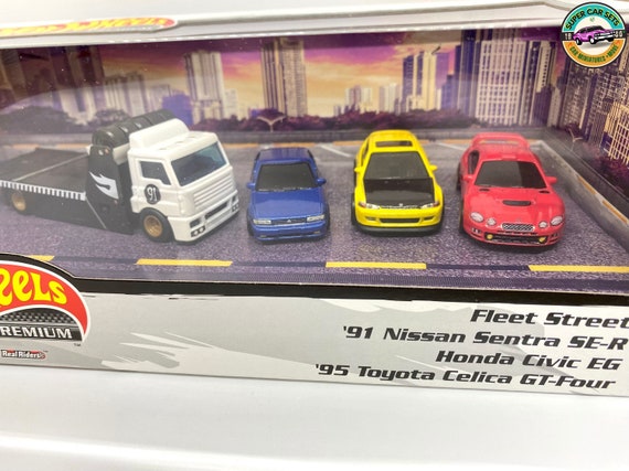 4 Vehicles Set Hot Wheels Premium Diorama Japanese Cars Fleet Street 91  Nissan Sentra SE-R Honda Civic EG 95 Toyota Celica Gt-four 