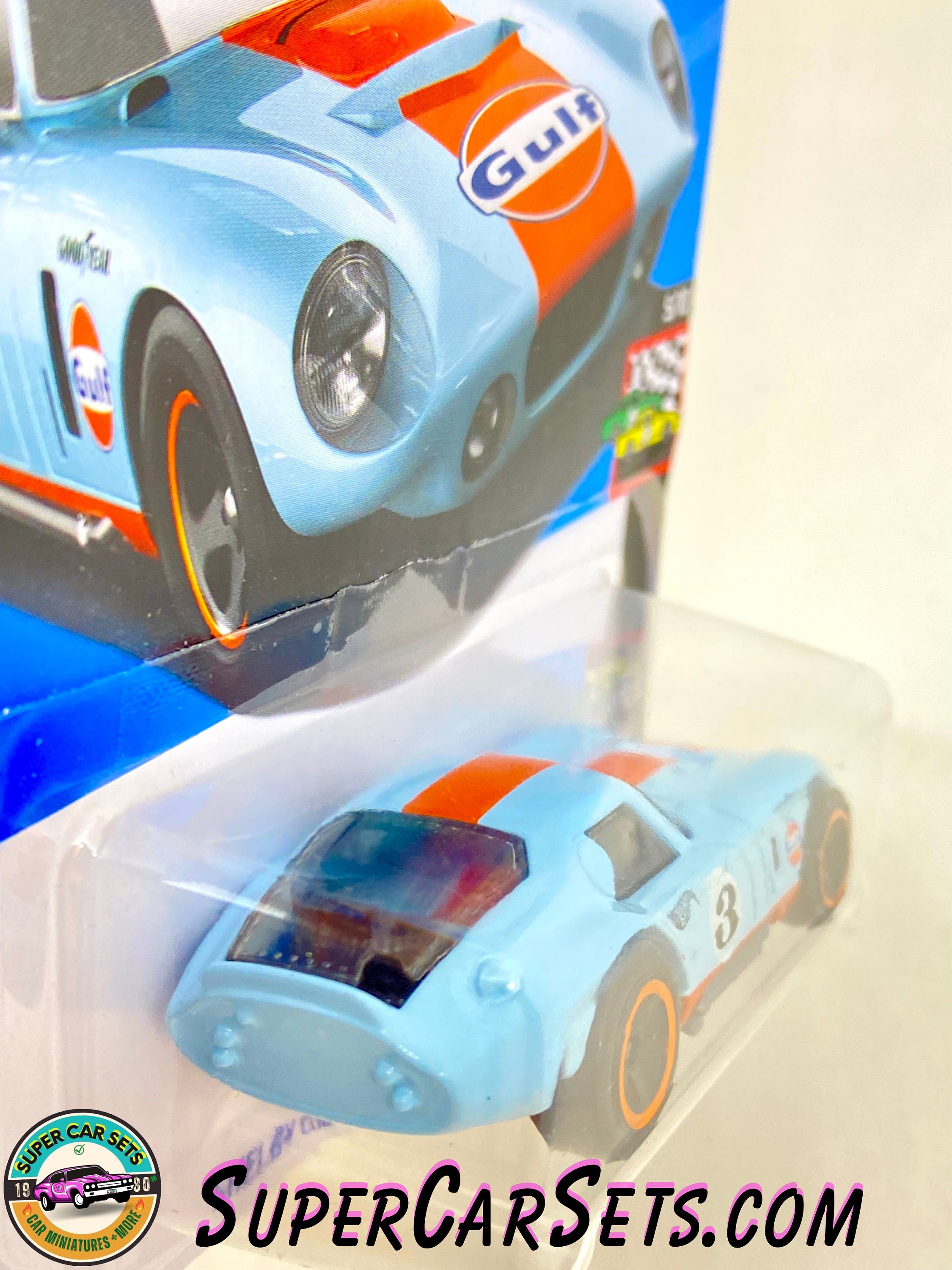 Hot Wheels Shelby Cobra Daytona Coupe (Gulf Blue & Orange) 5/10 HW Race Day - 2024-122/250 (Short Card) - COMES IN A GENUINE KLAS CAR KEEPER PROTECTOR