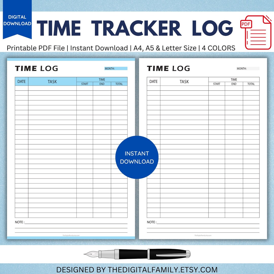 Time Log Printable Task Tracker Timesheet Printable Task - Etsy