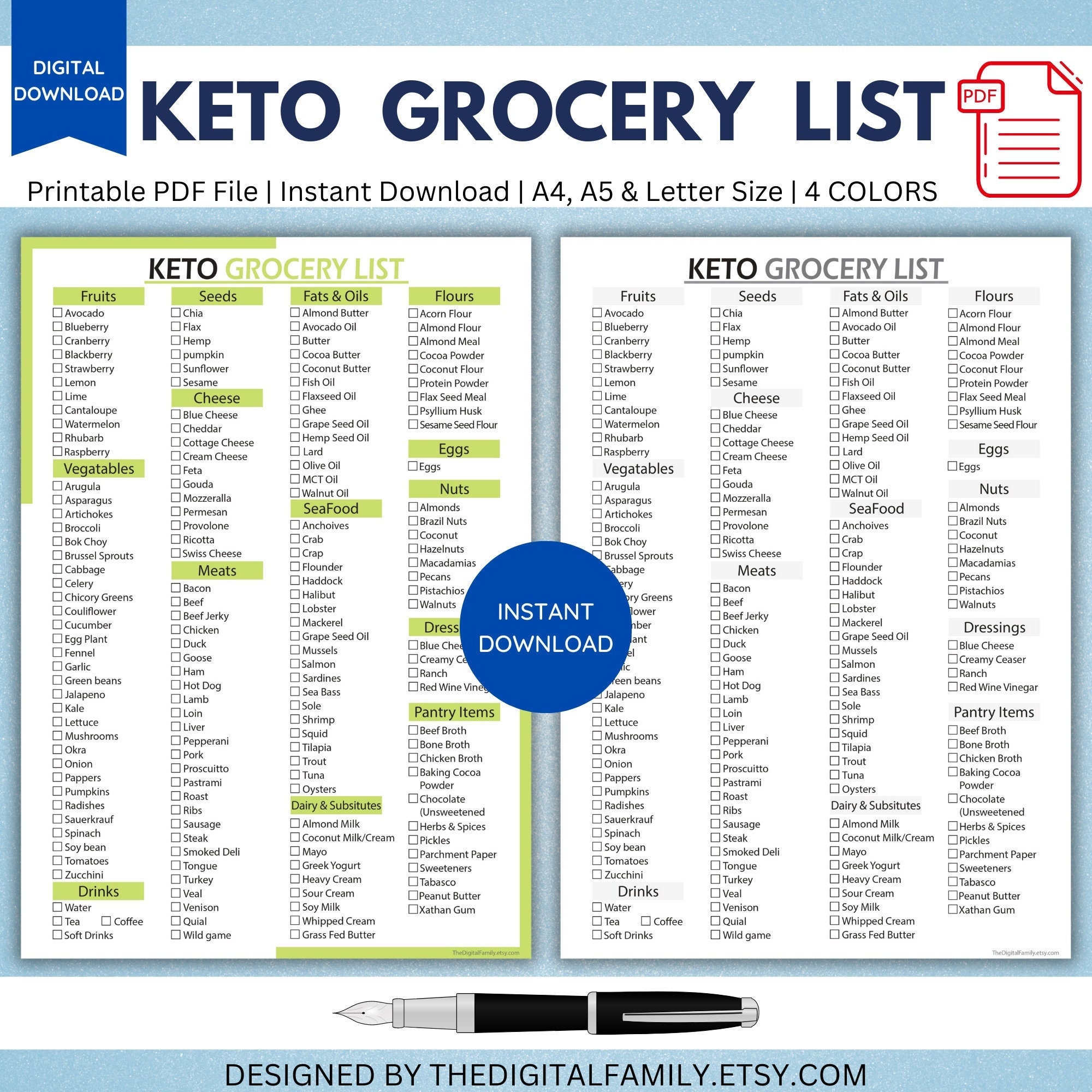 Keto Grocery List, Keto Planner, Keto Tracker, Low Crab Food List, Meal ...