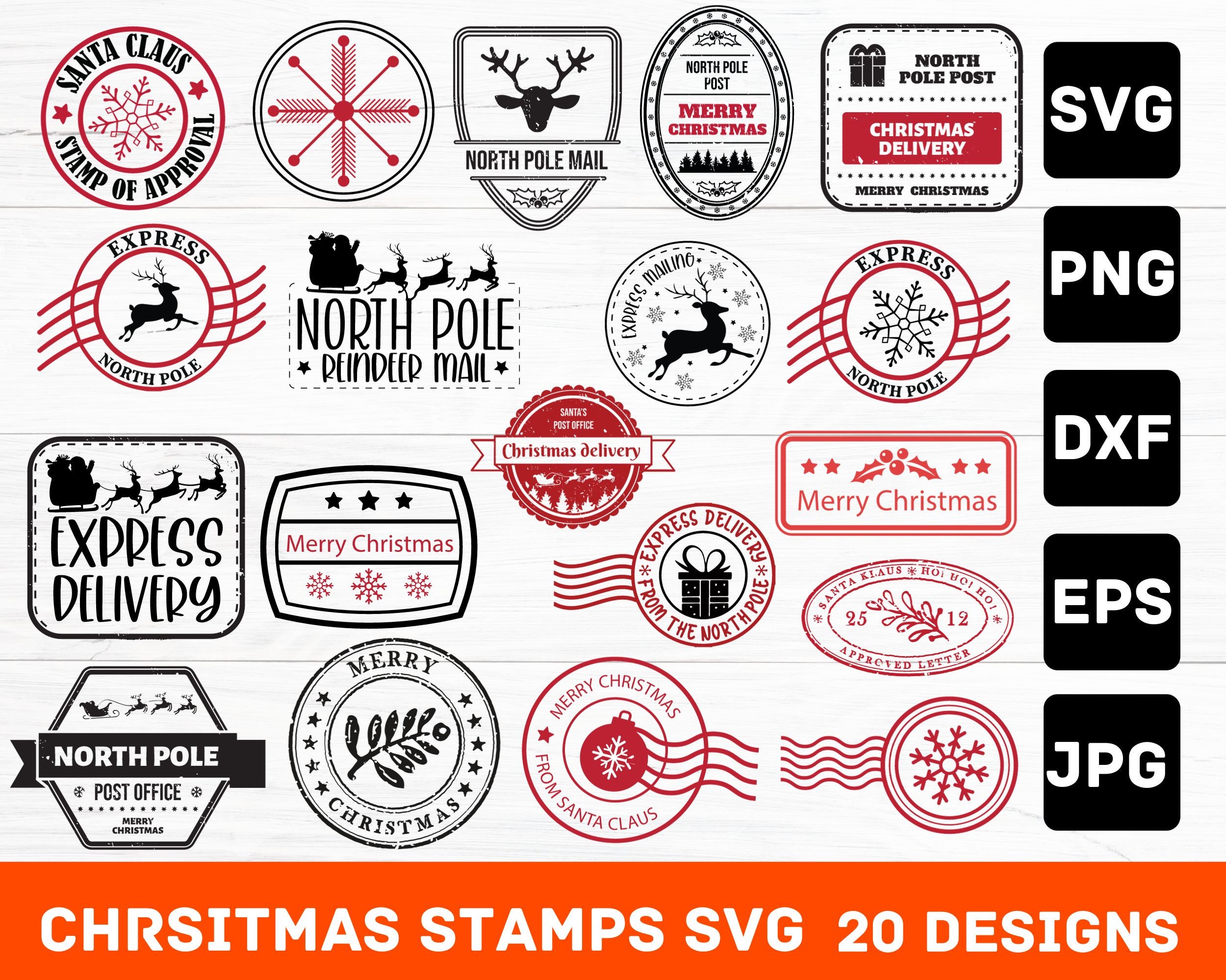 North Pole Post Mail Stamps SVG. Christmas designs