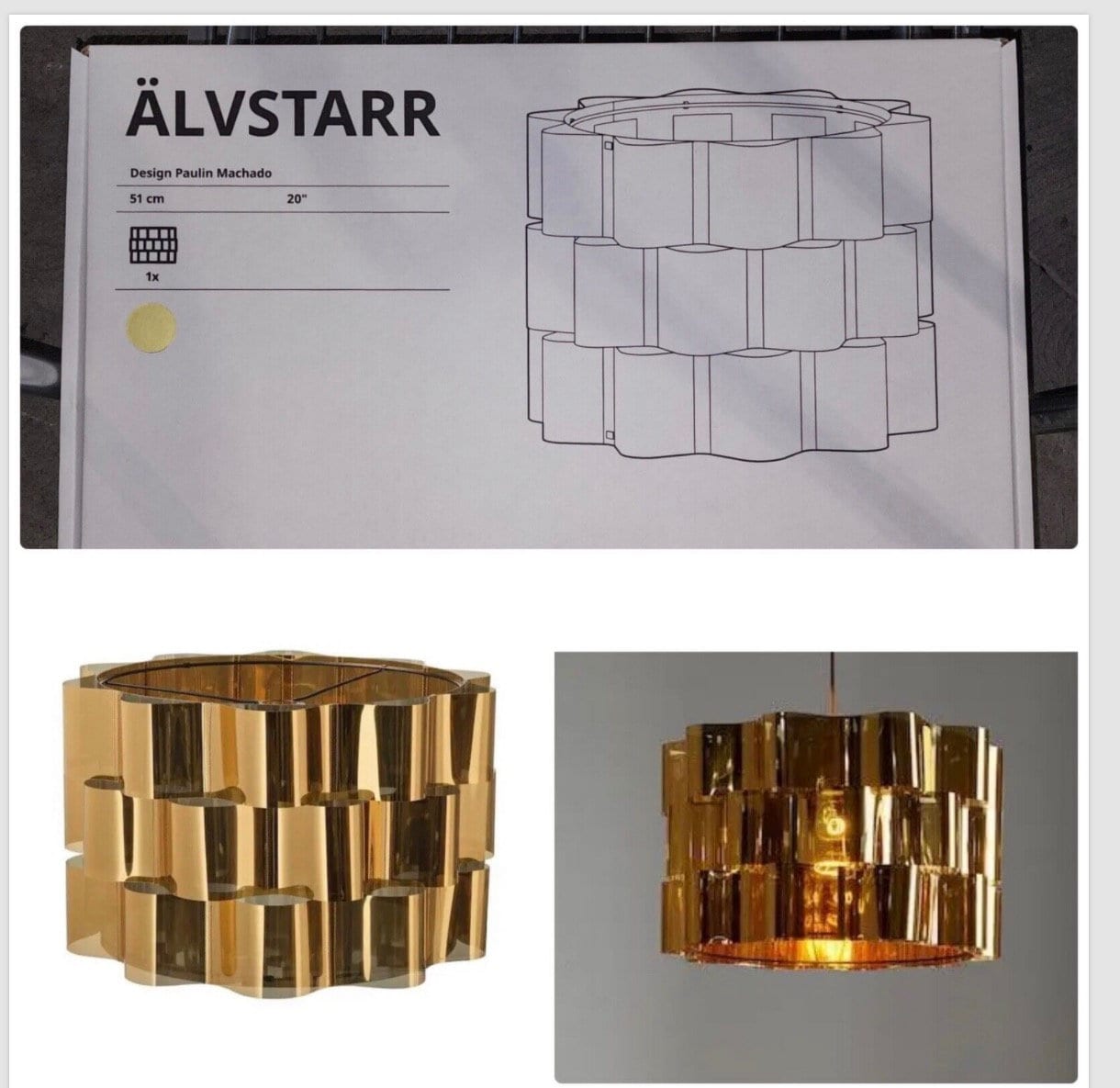 Ikea Alvstarr Lamp Shade, Gold, 20 NEW - Includes Light Attachment, Cord &  Bulb