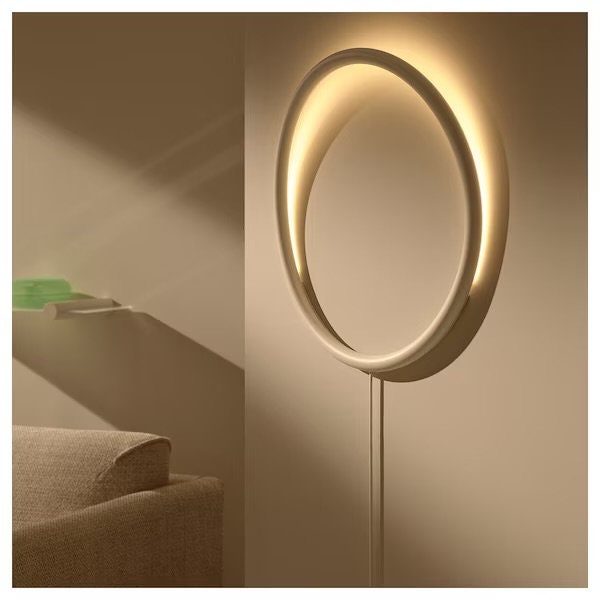 Ikea VARMBLIXT LED Wall Lamp, White Metal/Circle Hollow Shape