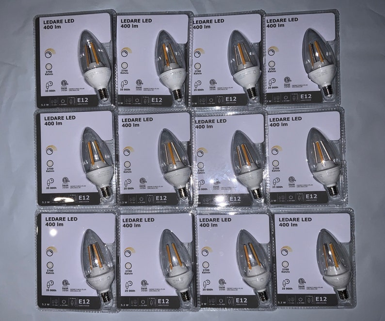 Set of 12 IKEA LEDARE LED Bulb E12 400 Lumen Warm Dimming Chandelier ...