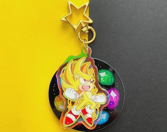 Super Sonic Spinning Emeralds Holographic Keychain