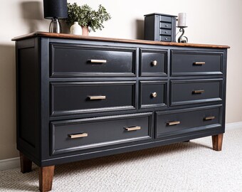 SOLD** MCM Style Dresser | Black Painted Dresser | High Gloss Lacquer Dresser