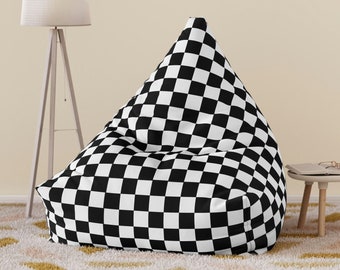 Black Check Bean Bag Chair Cover Checkered Bean Chair Home Decor Bean Bag for Games Room Adult Bean Bag