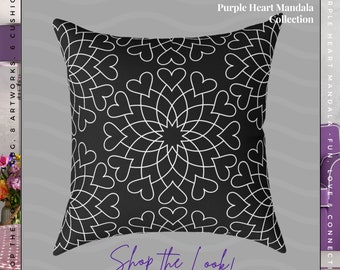 Black and White Mandala Cushion, Black and White Decor, Home Styling,  Home Decoration, Room Transformation, Room Design, Heart Cushion