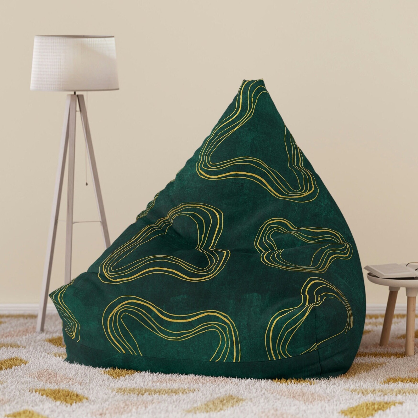 Bean Bag Chair Green and Gold Bean Bag Chair Emerald Green Etsy