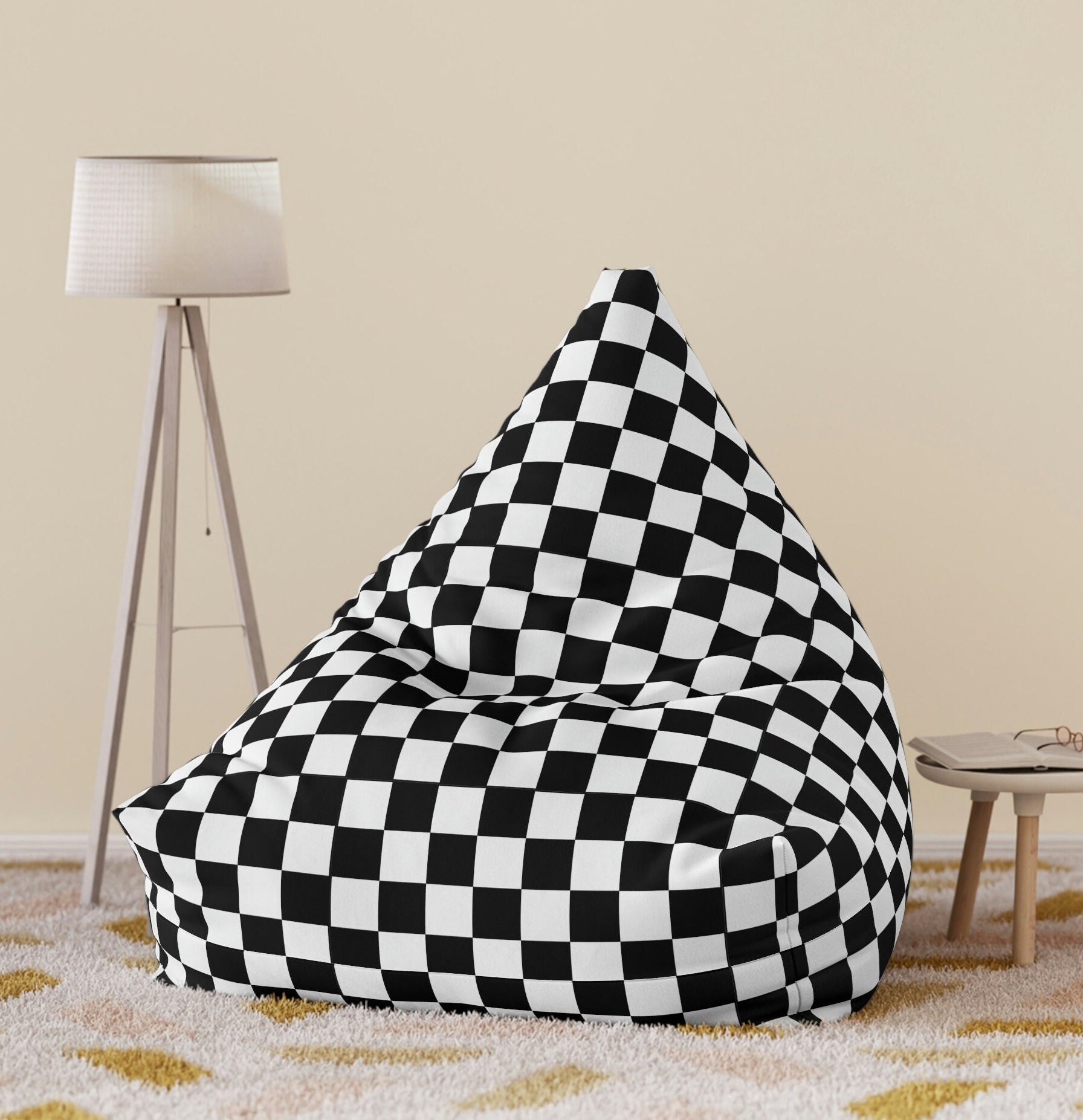 Black Check Bean Bag Chair Cover Checkered Bean Chair Home Decor Bean Bag for Games Room Adult Bean Bag Etsy UK