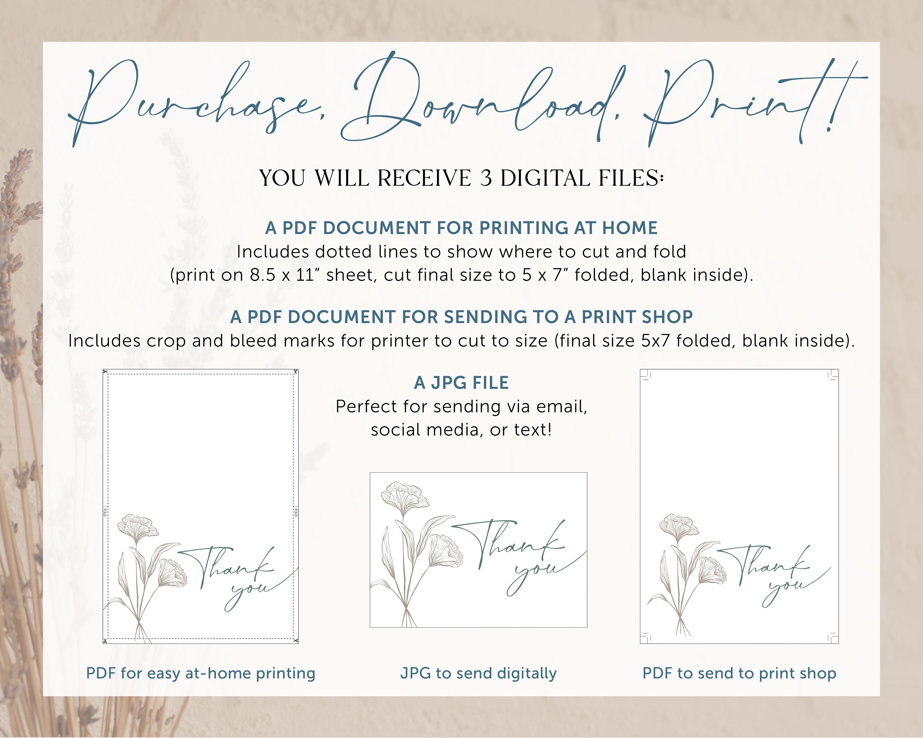 Printable Thank You Card Instant Digital Download Floral - Etsy