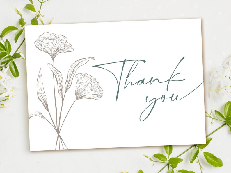 Printable Thank You Card Instant Digital Download Floral - Etsy
