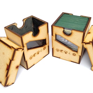 Archivos digitales para caja de barajas, 3 mm, DXF, SVG, cortados a láser con clip impreso en 3D. Tamaños de 60 y 100 cartas.