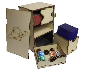 Dual Deck Holder with Dice Drawer, Digital Files, 3mm Laser Cut, Inner Fabric