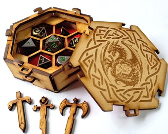 Hexagon Dice Box digital files, laser cut 3mm wood, DXF SVG