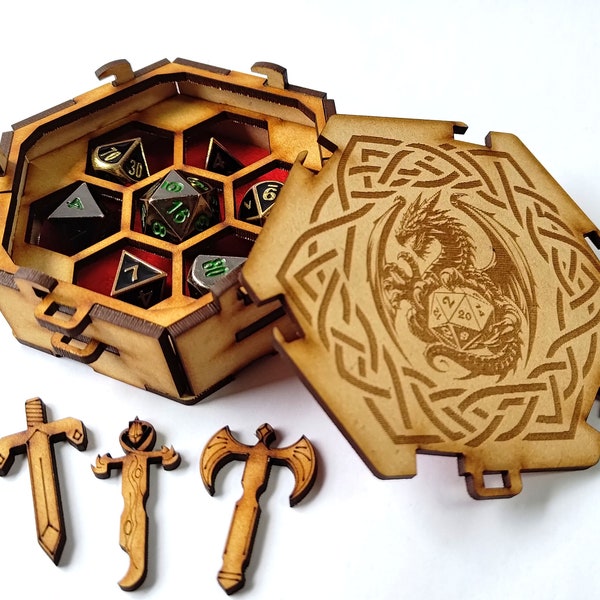 Hexagon Dice Box digital files, laser cut 3mm wood, DXF SVG