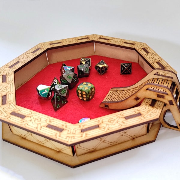 Hexagon Dice Tray digital files, laser cut and etch 3mm wood with inner fabric & dice slide DXF SVG