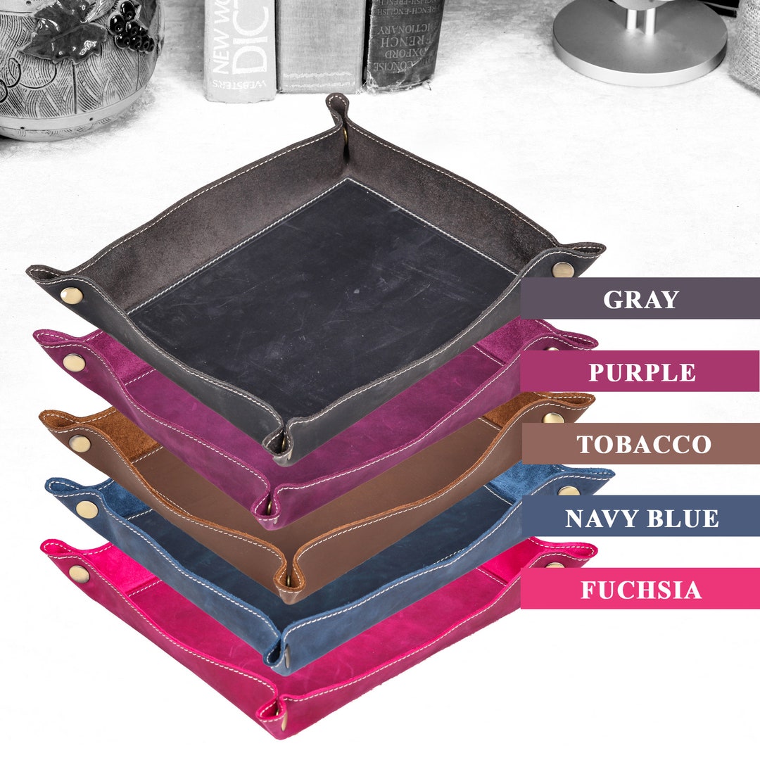 Leather Tray, Monogrammed Valet Tray for Men, Personalized Leather Catchall Engraved Leather
