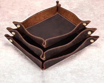 Personalized Leather Tray For Men Handcrafted Catch All Tray and Valet Tray Custom High Quality Storage Tray Office Desk Organizer