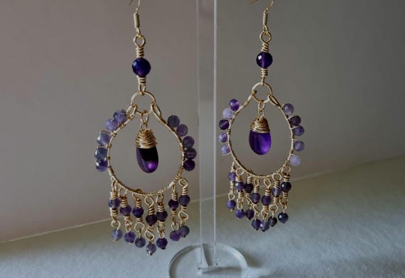 Purple Amethyst Wire-Beaded Earrings
