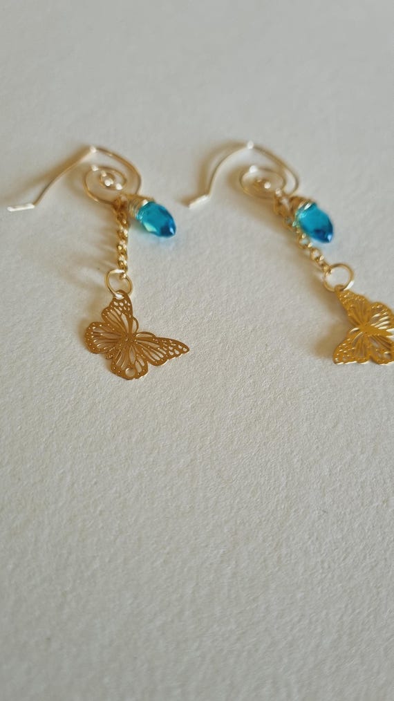 Blue Butterfly Drop Earrings