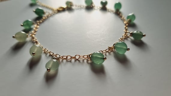 Golden Green Aventurine Anklet – Boho Healing Crystal Dangle Jewelry