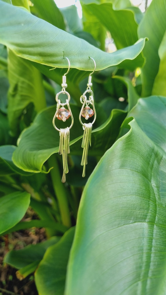 Elegant Pink Crystal Dangle Earrings Handmade Wire Wrapped Jewelry