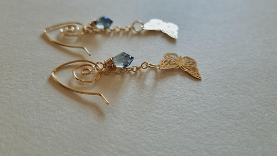 Navy Blue Butterfly Drop Earrings