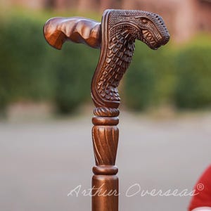 Dragon Cane Walking Stick – Hand Carved Wooden Cane with Dragon Head Handle | Ergonomic Palm Grip Cane for Men Women | Fantasy Gift