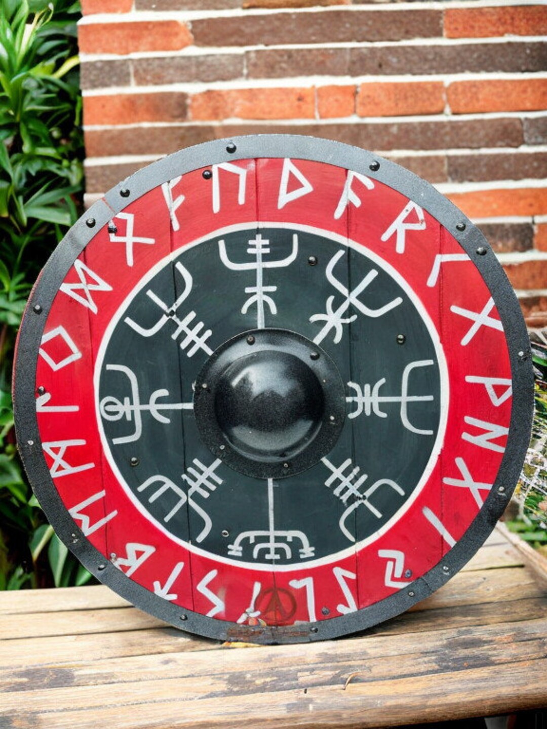 Ss Runes Shield Wooden 24 Inch Scandavion Slavic Runes 24 Wooden Viking Shield Black ...