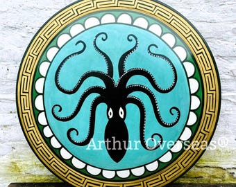 Escudo Hoplita Grego Historicamente Preciso – Madeira de Acácia, Desenho de Polvo Marinho
