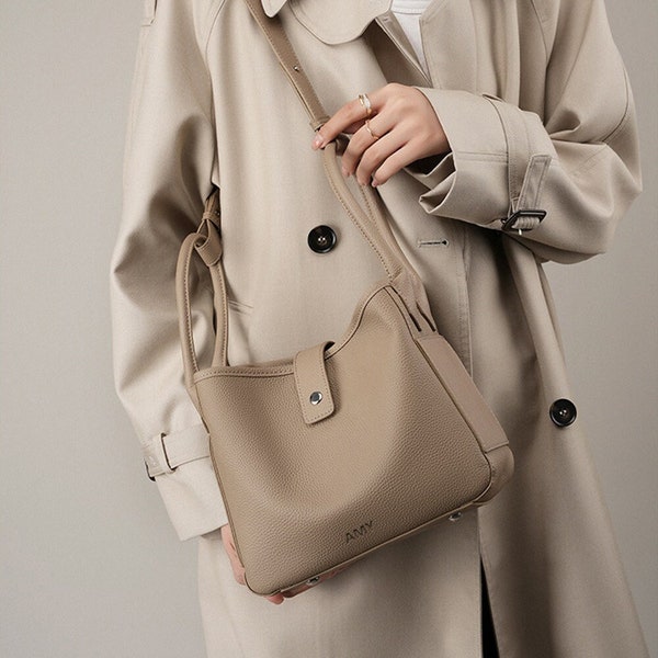 Soft Leather Bucket Bag, Crossbody Bag For Women, Commuting Tote Leather Bag, Vintage Shoulder Bag