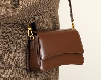 Minimalist Leather Bag, Vintage Underarm Messenger Bag, Bag For Women, Personalized Shoulder Crossbody Cowhide Bag