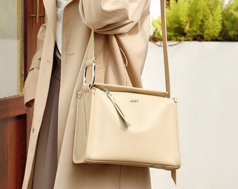 Cowhide Vintage Square Bag, Leather Crossbody Shoulder Bag, Commuting Bag For Women, Personalized Soft Bag, Gift For Her