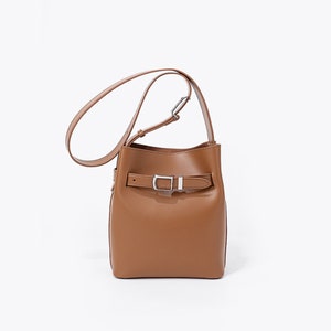 Genuine Leather Vintage Shoulder Bag, Minimalist Bucket Bag, Daily Bag, Crossbody Bag For Women, Gift For Her Brown