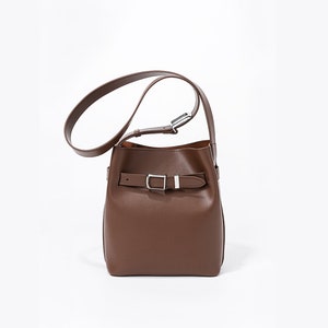 Genuine Leather Vintage Shoulder Bag, Minimalist Bucket Bag, Daily Bag, Crossbody Bag For Women, Gift For Her image 6