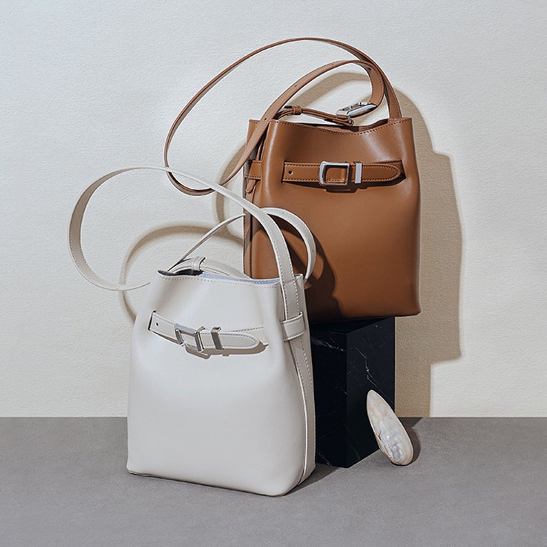 Genuine Leather Vintage Shoulder Bag, Minimalist Bucket Bag, Daily Bag, Crossbody Bag For Women, Gift For Her image 3