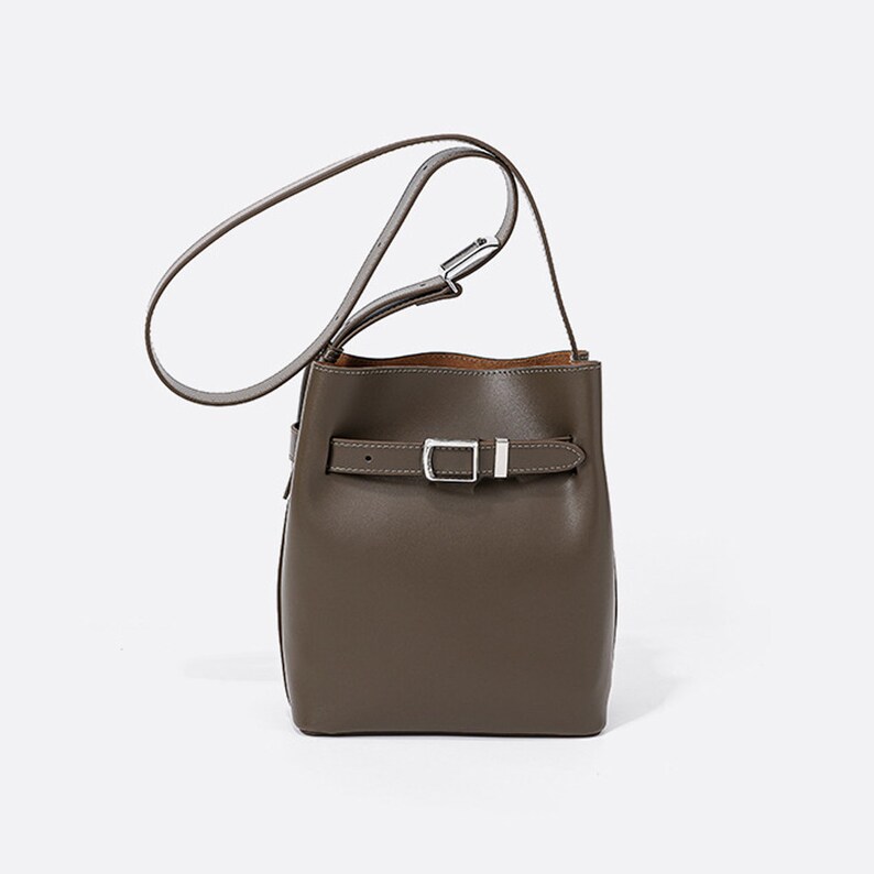 Genuine Leather Vintage Shoulder Bag, Minimalist Bucket Bag, Daily Bag, Crossbody Bag For Women, Gift For Her khaki