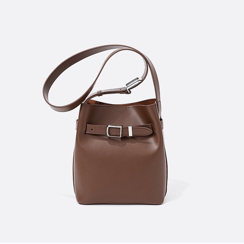 Genuine Leather Vintage Shoulder Bag, Minimalist Bucket Bag, Daily Bag, Crossbody Bag For Women, Gift For Her coffee