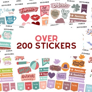 Monthly digital stickers, daily planner stickers, pre-copped for iPad, GoodNotes stickers, PNG stickers