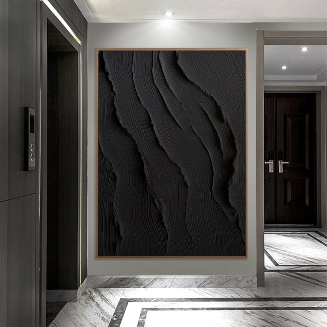 Black Painting Wall Art Black Abstract Painting on Canvas 3D Etsy